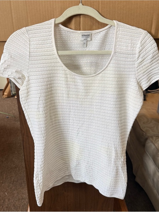 Armani Collezioni Tops - Armani Collezioni White Textured Scoop Neck Top